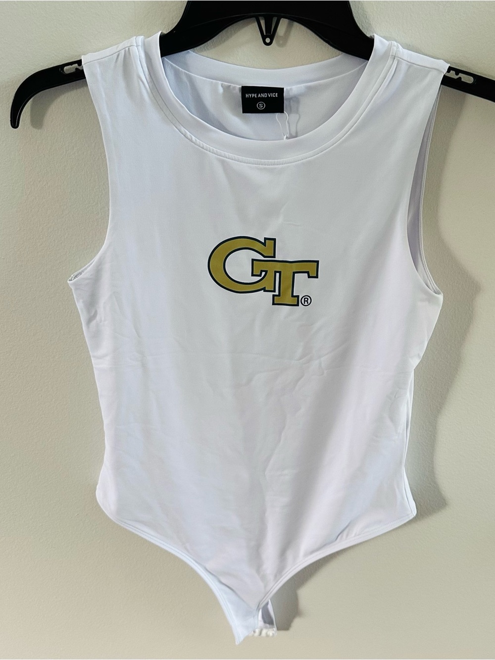 Hype & Vice Georgia Tech White Sleeveless Contouring Bodysuit, Small NWT